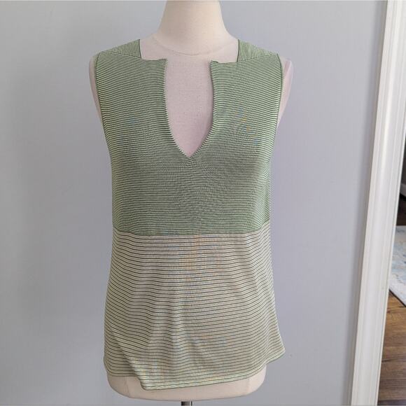 Akris Tops - Women's Akris Green White Blouse Silk US 16 Vneck Sleeveless
